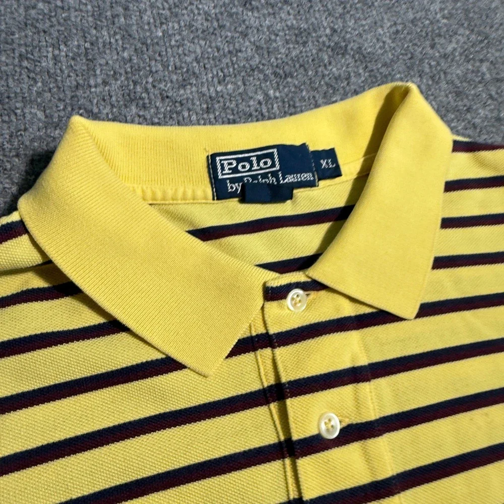 Vintage Polo Ralph Lauren XL Yellow Striped Short Sleeve Polo Shirt Pony Logo
